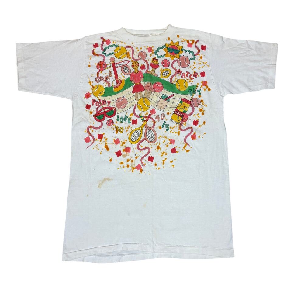 Vintage 90s Alore M. Paw Prints Tennis Game Match Shirt Large